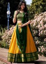 Kanchipuram Yellow Traditional Wear Weaving Lehenga Choli